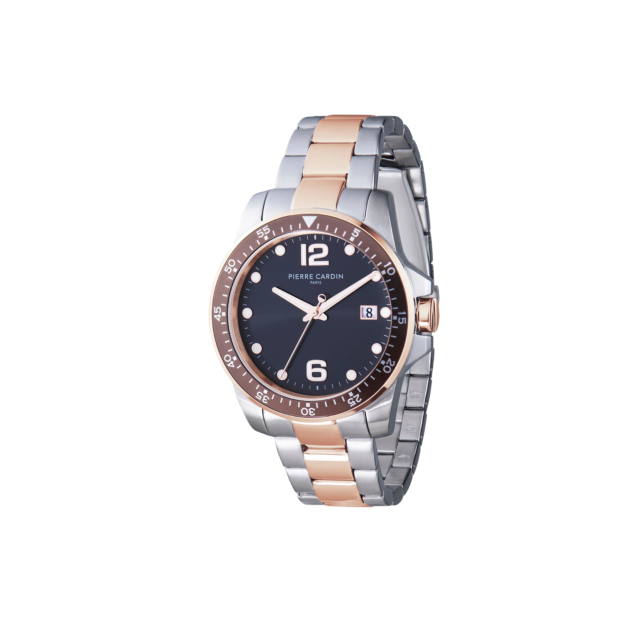 Nation Éclat Two Tone Steel and Rose Gold Watch with Black Dial 