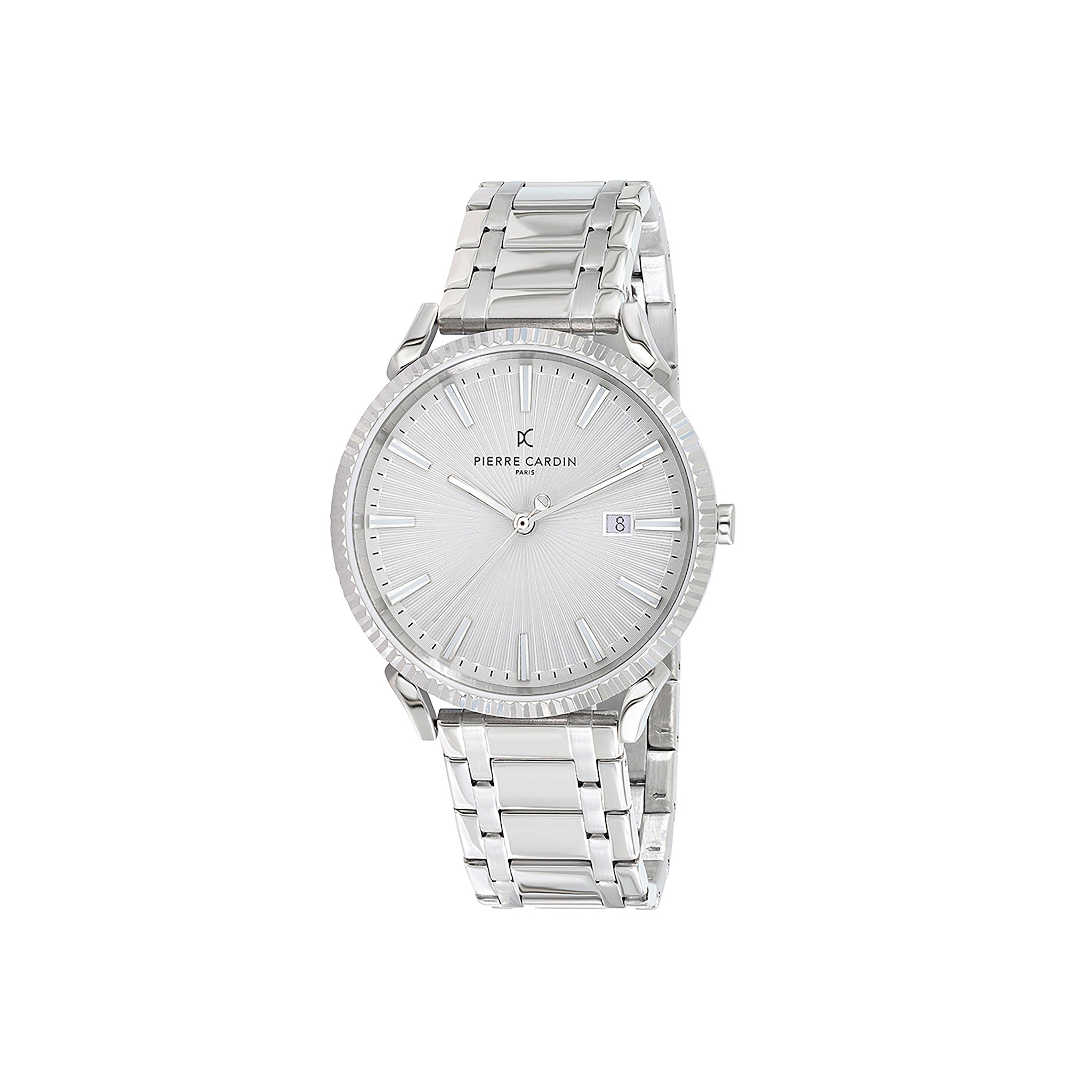 Pigalle Metal Link Watch with Fluted Bezel and Silver Dial