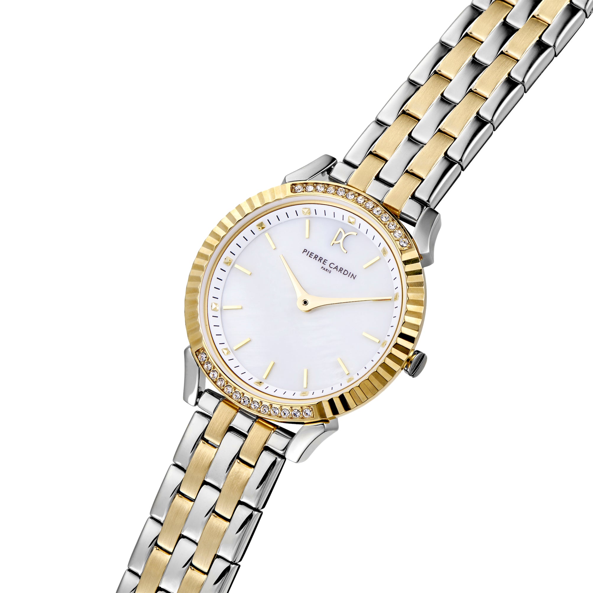 Pigalle Simplicity Two Tone Gold and Steel Watch with Crystals and Mother of Pearl Dial